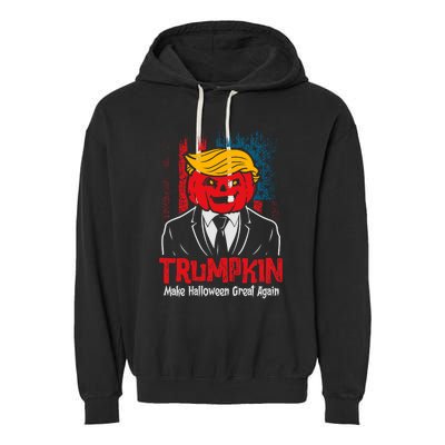 Make Halloween Great Again Halloween Trumpkin Us Flag Garment-Dyed Fleece Hoodie