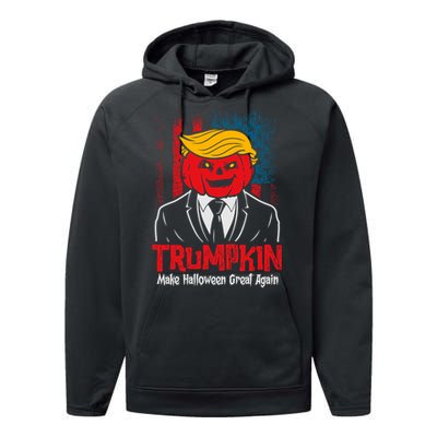 Make Halloween Great Again Halloween Trumpkin Us Flag Performance Fleece Hoodie