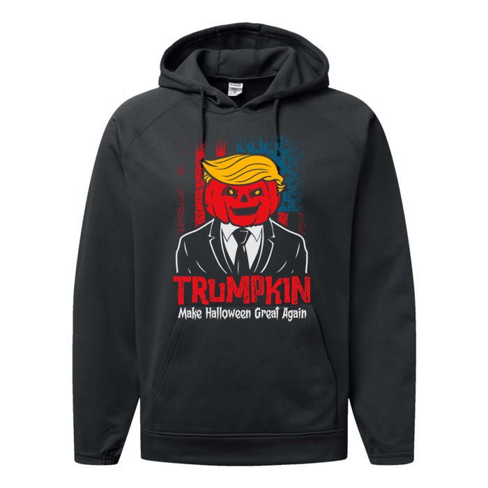 Make Halloween Great Again Halloween Trumpkin Us Flag Performance Fleece Hoodie