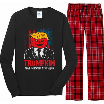 Make Halloween Great Again Halloween Trumpkin Us Flag Long Sleeve Pajama Set