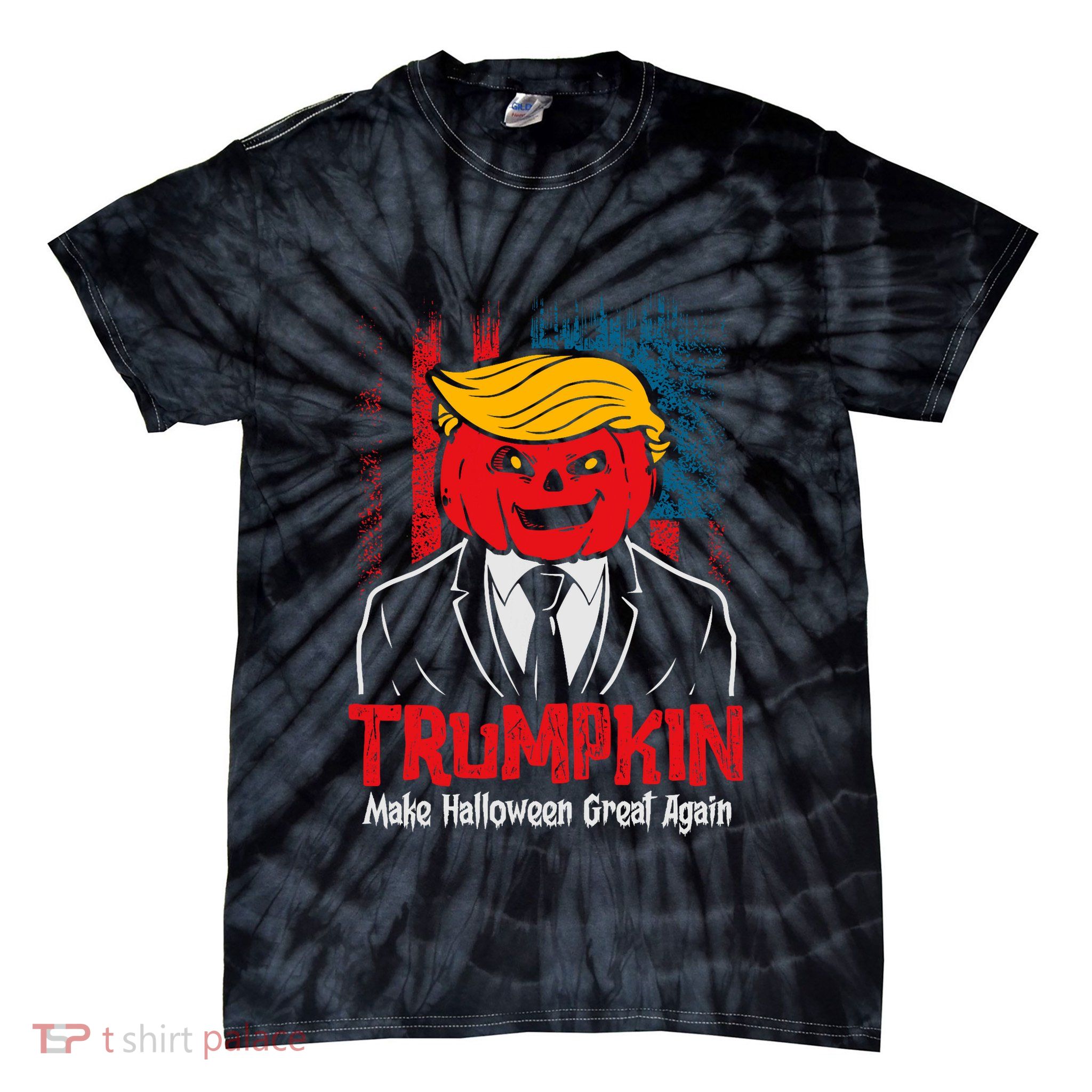 Make Halloween Great Again Halloween Trumpkin Us Flag Tie-Dye T-Shirt
