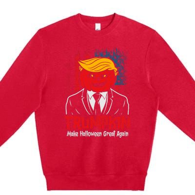 Make Halloween Great Again Halloween Trumpkin Us Flag Premium Crewneck Sweatshirt