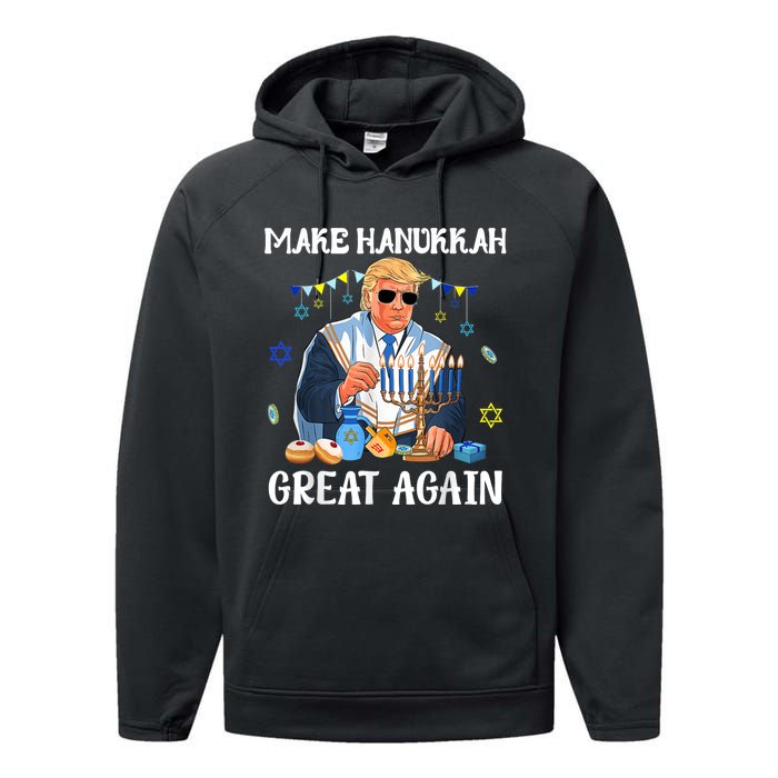 Make Hanukkah Great Again Trump Jewish Ugly Performance Fleece Hoodie