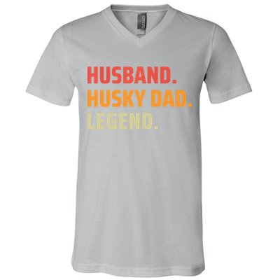 Men Husband Husky Dad Legend Siberian Huskies Dog Dad Father V-Neck T-Shirt