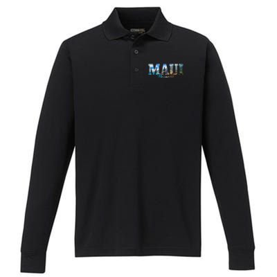 Maui Hawaii Hawaiian Islands Surf Surfing Surfer Gift Performance Long Sleeve Polo