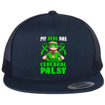 My Hero Has Cerebral Palsy Patient Cp Green Awareness Ribbon Great Gift Flat Bill Trucker Hat