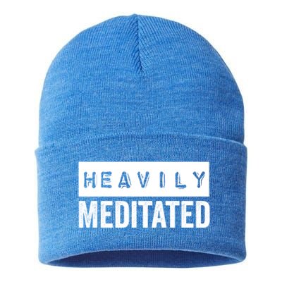 Meditation Humor Heavily Meditated Mindfulness Funny Gift Sustainable Knit Beanie