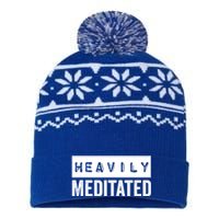 Meditation Humor Heavily Meditated Mindfulness Funny Gift USA-Made Snowflake Beanie