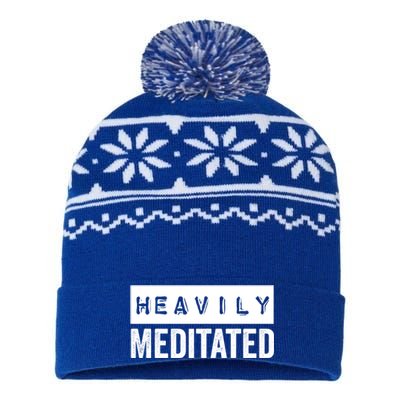 Meditation Humor Heavily Meditated Mindfulness Funny Gift USA-Made Snowflake Beanie