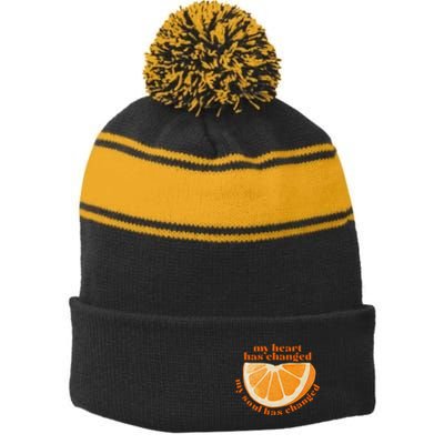 My Heart Has Changed My Soul Has Changed Front & Back Stripe Pom Pom Beanie