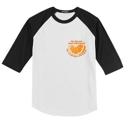 My Heart Has Changed My Soul Has Changed Front & Back Kids Colorblock Raglan Jersey