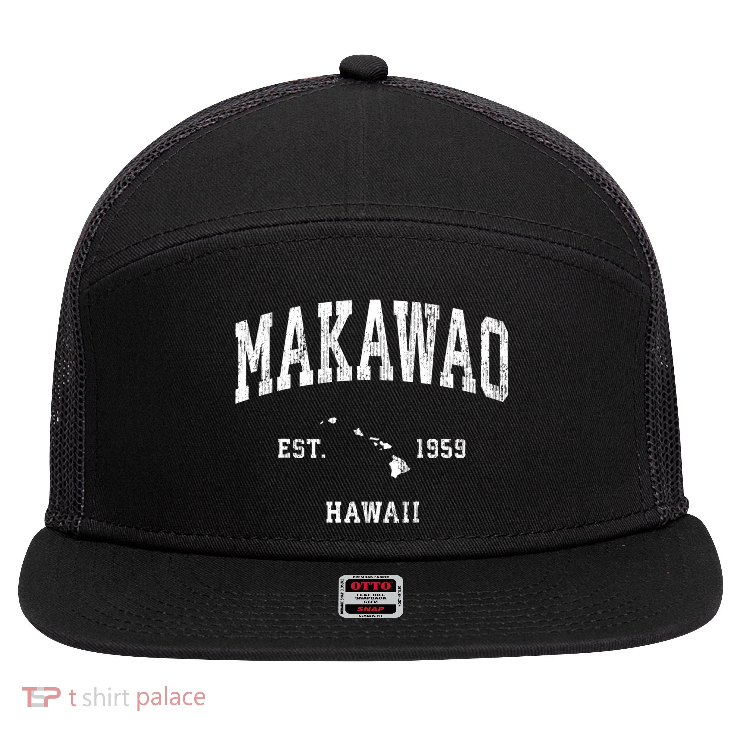 Makawao Hawaii Hi Vintage Athletic Sports 7 Panel Mesh Trucker Snapback Hat