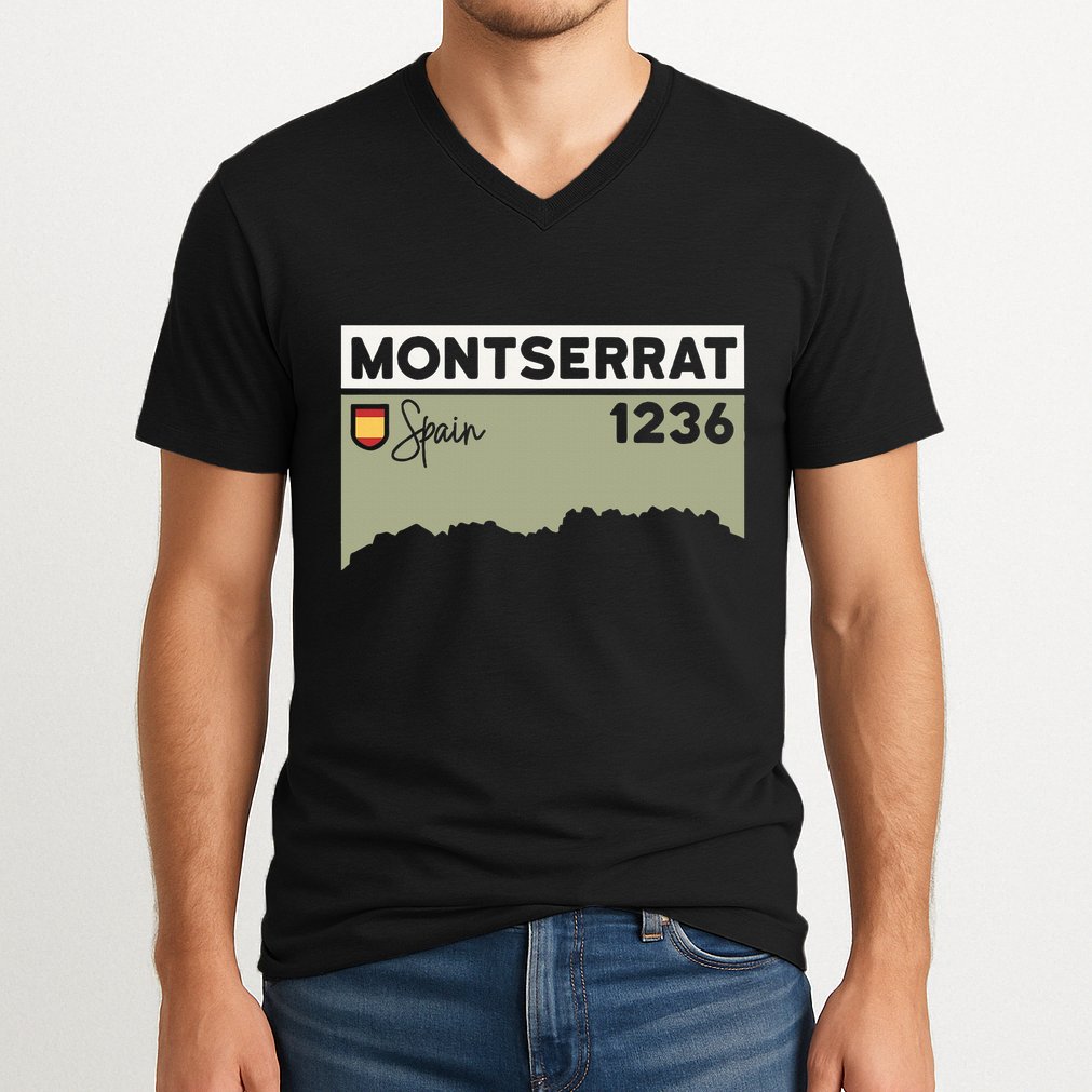 Montserrat Height Hike Monastery Barcelona Spain Hiking V-Neck T-Shirt