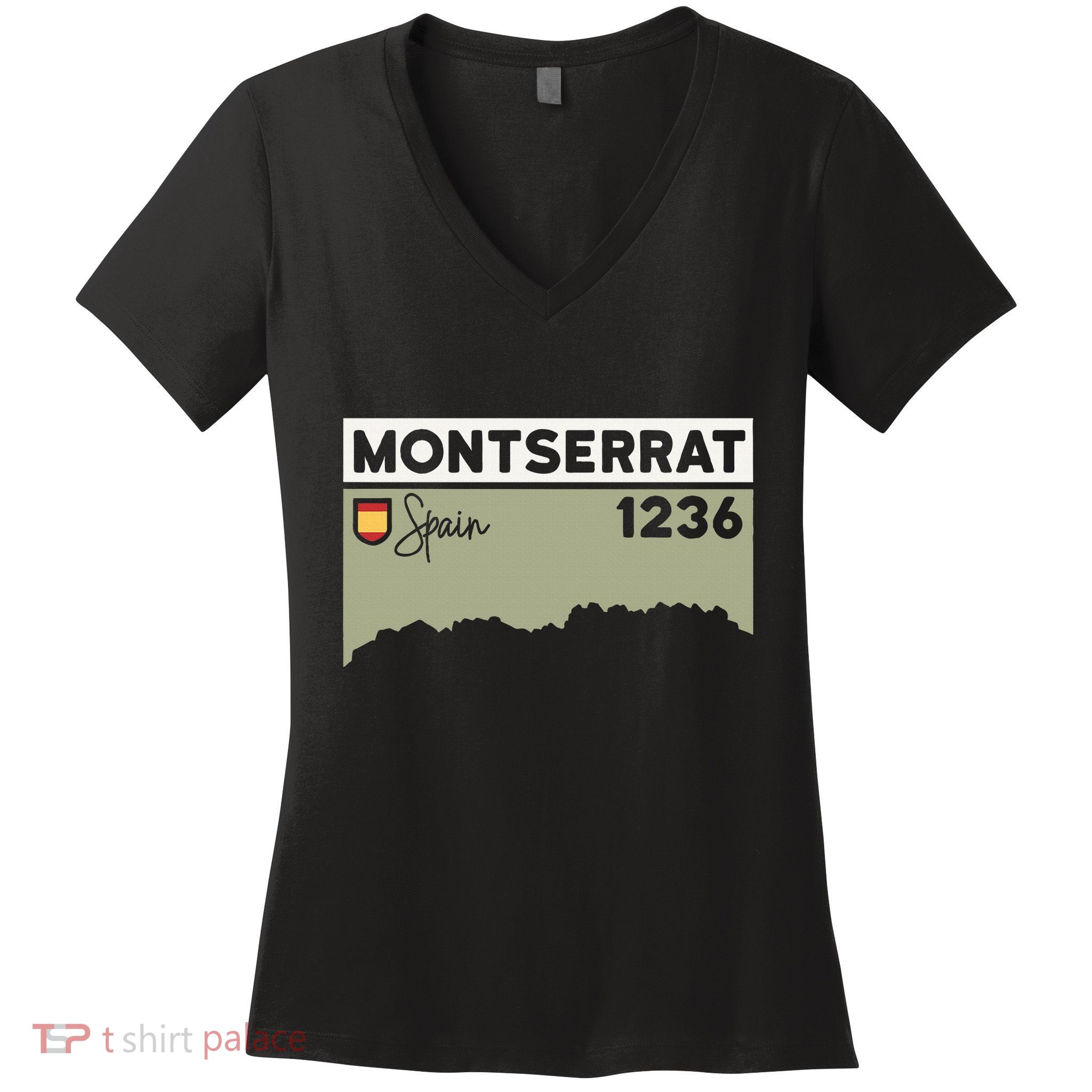 Montserrat Height Hike Monastery Barcelona Spain Hiking Women's V-Neck T-Shirt