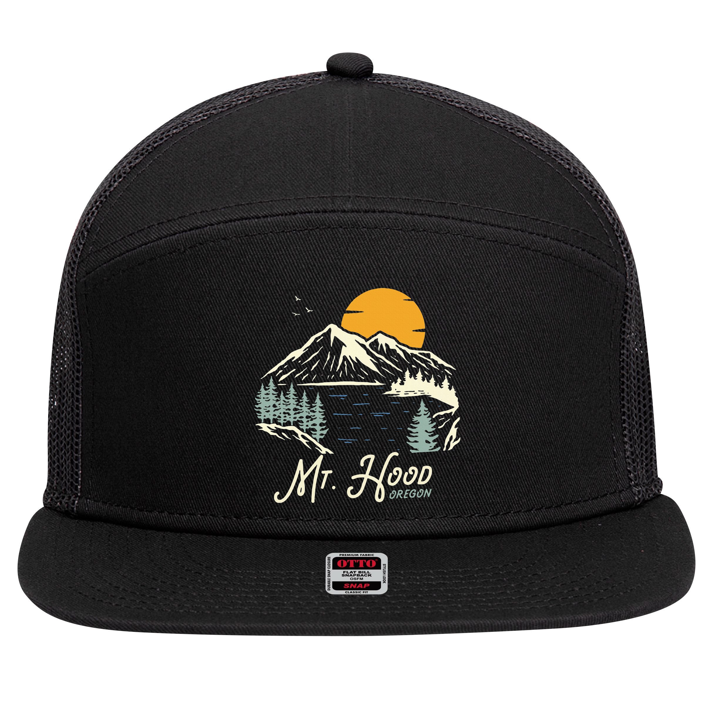 Mount Hood  Hiking & Outdoor Oregon 7 Panel Mesh Trucker Snapback Hat
