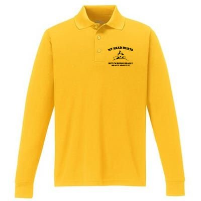 My Head Hurts But I’M Being Really Brave About It Funny Beer Performance Long Sleeve Polo