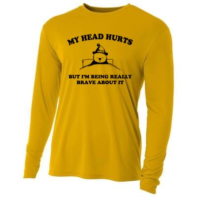 My Head Hurts But I’M Being Really Brave About It Funny Beer Cooling Performance Long Sleeve Crew