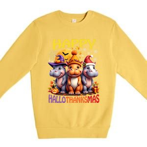 Moodeng Hippo Happy Hallothanksmas Famous Pigmy Moodeng Gift Premium Crewneck Sweatshirt