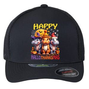 Moodeng Hippo Happy Hallothanksmas Famous Pigmy Moodeng Gift Flexfit Unipanel Trucker Cap