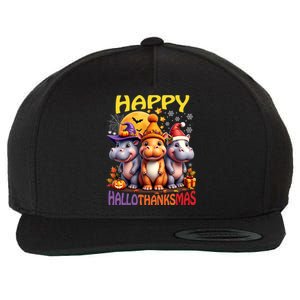 Moodeng Hippo Happy Hallothanksmas Famous Pigmy Moodeng Gift Wool Snapback Cap