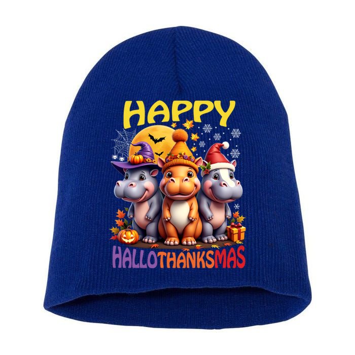 Moodeng Hippo Happy Hallothanksmas Famous Pigmy Moodeng Gift Short Acrylic Beanie