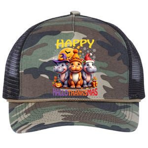 Moodeng Hippo Happy Hallothanksmas Famous Pigmy Moodeng Gift Retro Rope Trucker Hat Cap