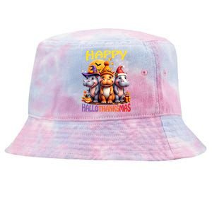 Moodeng Hippo Happy Hallothanksmas Famous Pigmy Moodeng Gift Tie-Dyed Bucket Hat