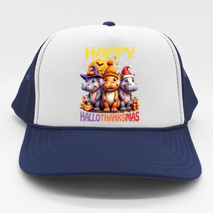 Moodeng Hippo Happy Hallothanksmas Famous Pigmy Moodeng Gift Trucker Hat