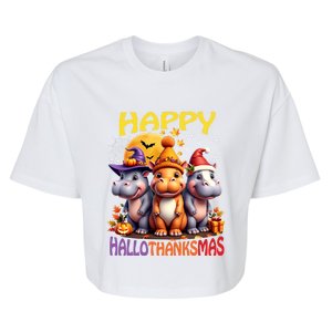 Moodeng Hippo Happy Hallothanksmas Famous Pigmy Moodeng Gift Bella+Canvas Jersey Crop Tee