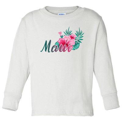 Maui Hawaii Hibiscus Flowers Hawaiian Toddler Long Sleeve Shirt