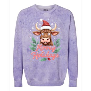 Mooey Holidayssanta Hat Farmer Merry Highland Cow Christmas Cool Gift Colorblast Crewneck Sweatshirt