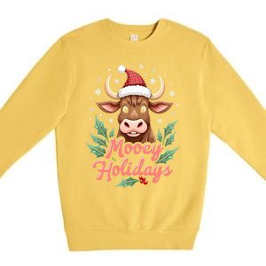 Mooey Holidayssanta Hat Farmer Merry Highland Cow Christmas Cool Gift Premium Crewneck Sweatshirt