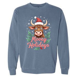 Mooey Holidayssanta Hat Farmer Merry Highland Cow Christmas Cool Gift Garment-Dyed Sweatshirt