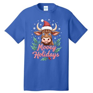 Mooey Holidayssanta Hat Farmer Merry Highland Cow Christmas Cool Gift Tall T-Shirt