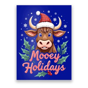 Mooey Holidayssanta Hat Farmer Merry Highland Cow Christmas Cool Gift Poster