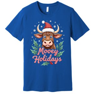 Mooey Holidayssanta Hat Farmer Merry Highland Cow Christmas Cool Gift Premium T-Shirt