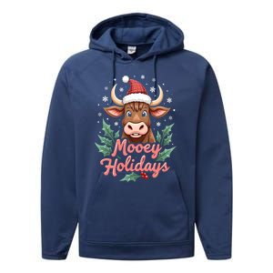 Mooey Holidayssanta Hat Farmer Merry Highland Cow Christmas Cool Gift Performance Fleece Hoodie