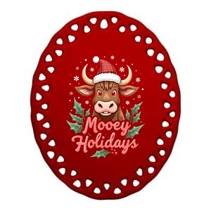 Mooey Holidayssanta Hat Farmer Merry Highland Cow Christmas Cool Gift Ceramic Oval Ornament