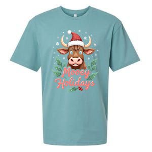 Mooey Holidayssanta Hat Farmer Merry Highland Cow Christmas Cool Gift Sueded Cloud Jersey T-Shirt