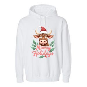 Mooey Holidayssanta Hat Farmer Merry Highland Cow Christmas Cool Gift Garment-Dyed Fleece Hoodie