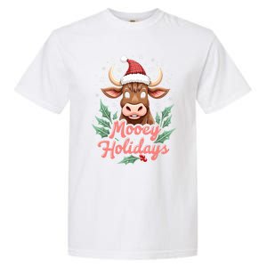 Mooey Holidayssanta Hat Farmer Merry Highland Cow Christmas Cool Gift Garment-Dyed Heavyweight T-Shirt