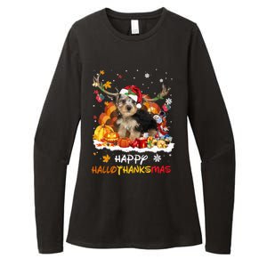 Morkie Happy Hallothanksmas Halloween Thanksgiving Christmas Gift Womens CVC Long Sleeve Shirt