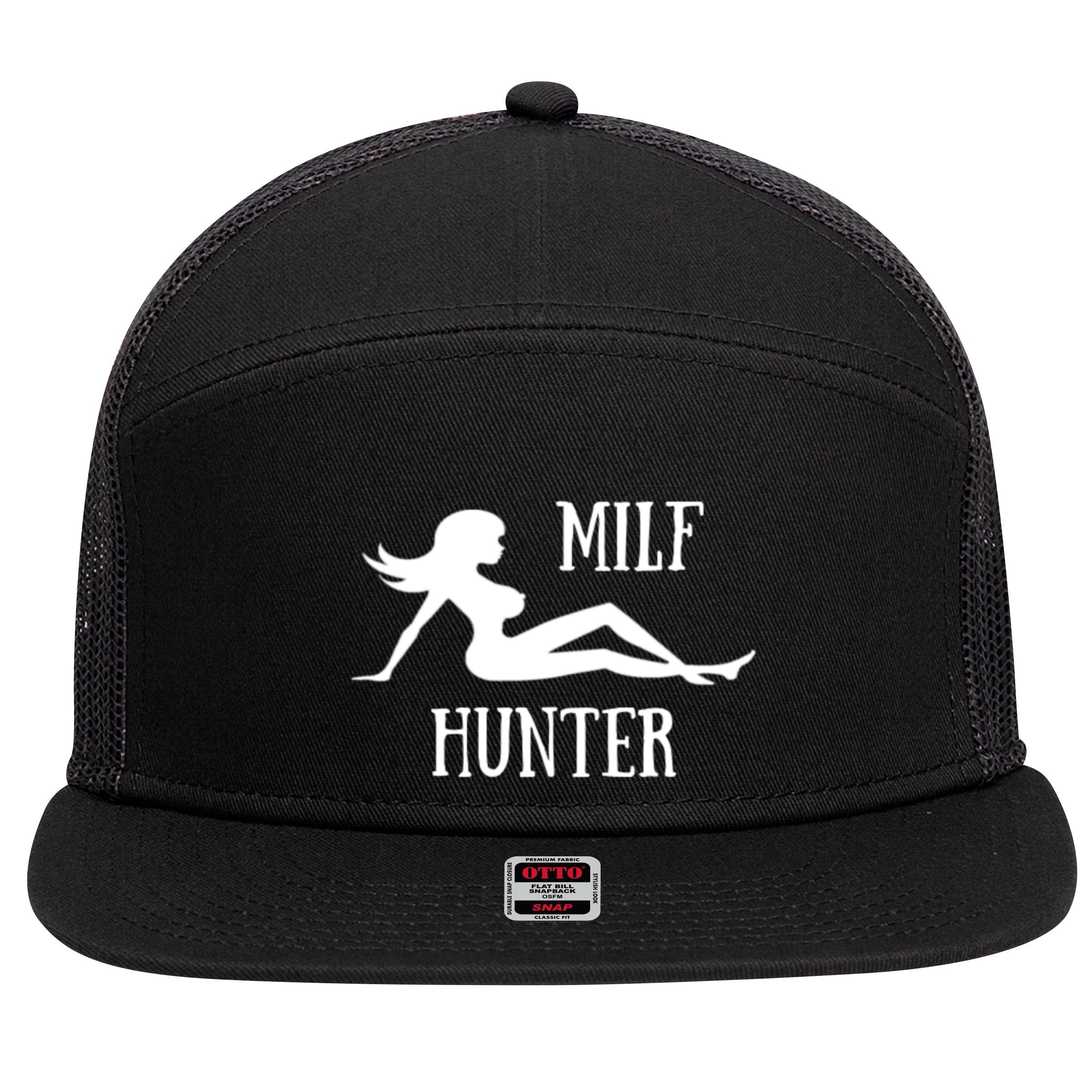 Milf Hunter Hot Moms Funny Gift 7 Panel Mesh Trucker Snapback Hat