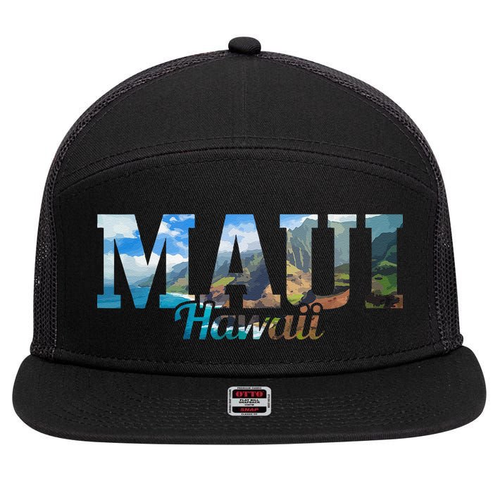Maui Hawaii Hawaiian Islands Surf Surfing Surfer Gift 7 Panel Mesh Trucker Snapback Hat