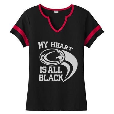 My Heart Is All Black Rugby New Zealand Fan Ladies Halftime Notch Neck Tee