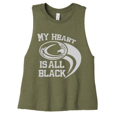 My Heart Is All Black Rugby New Zealand Fan Women's Racerback Cropped Tank