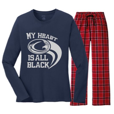 My Heart Is All Black Rugby New Zealand Fan Women's Long Sleeve Flannel Pajama Set 