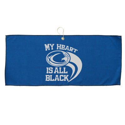 My Heart Is All Black Rugby New Zealand Fan Large Microfiber Waffle Golf Towel