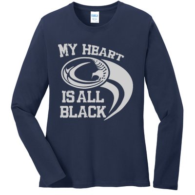 My Heart Is All Black Rugby New Zealand Fan Ladies Long Sleeve Shirt