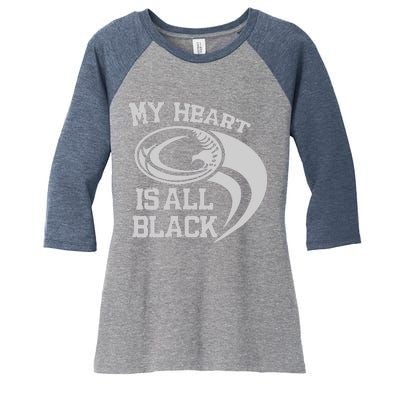 My Heart Is All Black Rugby New Zealand Fan Women's Tri-Blend 3/4-Sleeve Raglan Shirt